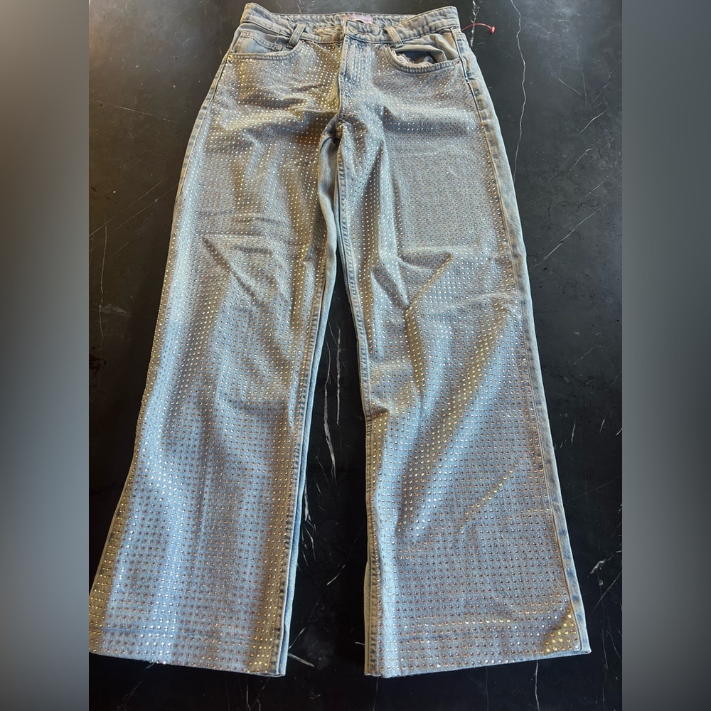 Zara Light Blue Denim Jeans with Silver diamond size 4